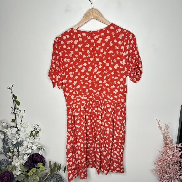 MADEWELL Button-Front Tie-Sleeve Retro Dress in Happy Hibiscus Sz 8 {K28} - Picture 4 of 7